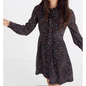 Women's Madewell Silk Balsam Tie Neck Dress Starry Night 4